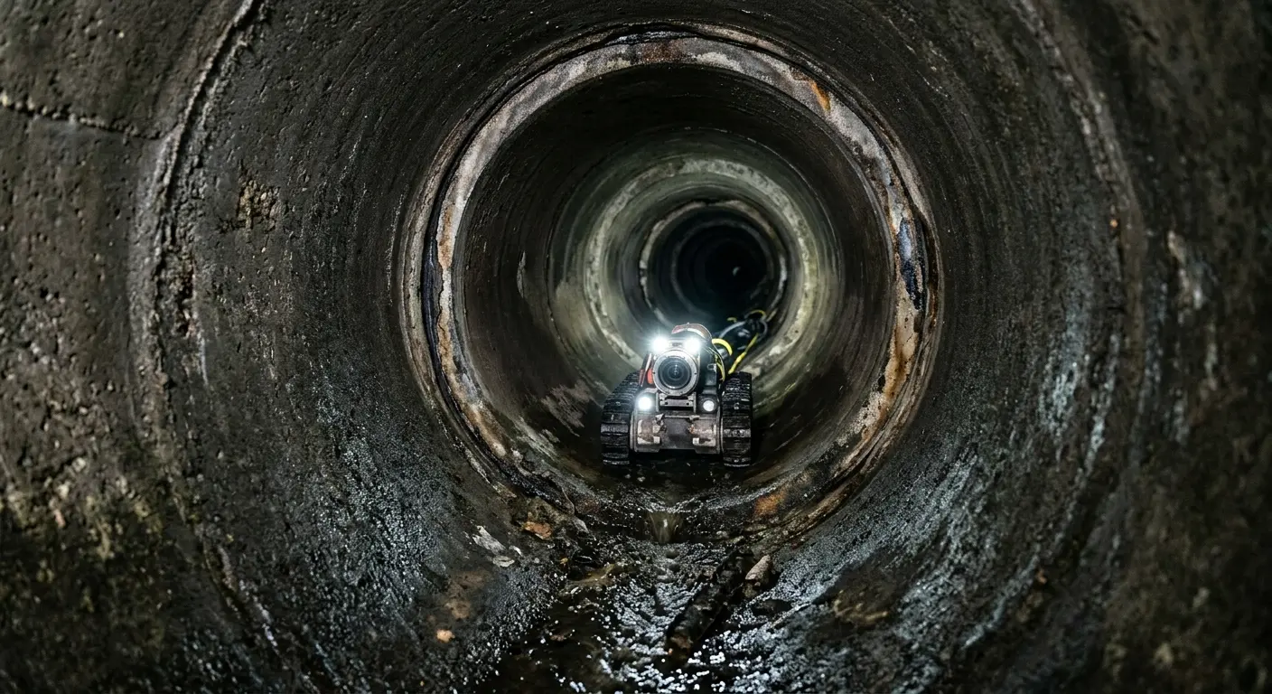 Robotic sewer camera inspecting pipe interior for Sewer Line Repair in Jackson