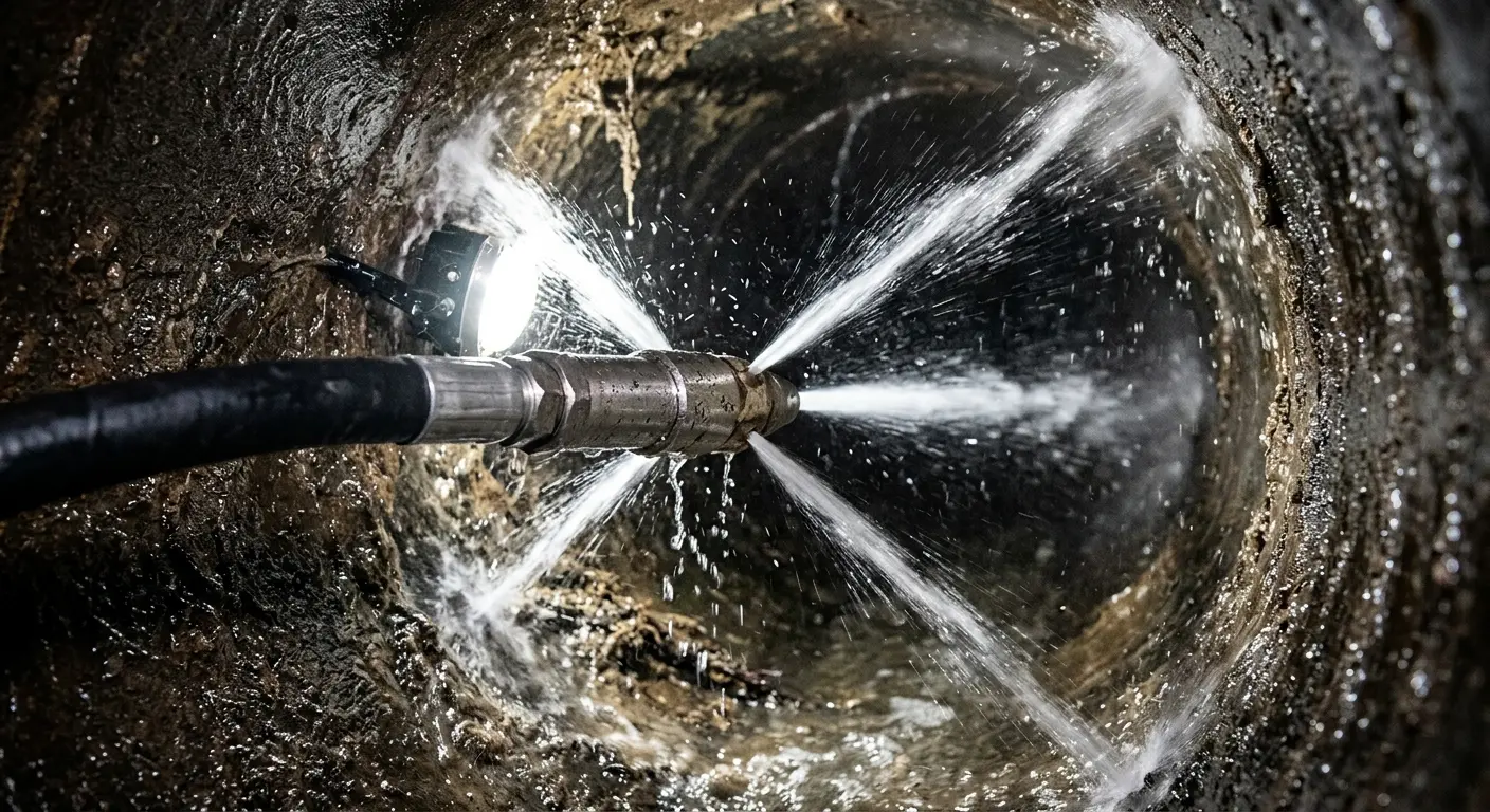 High-pressure hydro jetting nozzle cleaning sewer pipe for Storm Drain Cleaning in Jackson